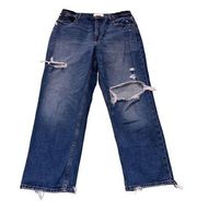 Abercrombie & Fitch High Rise Ankle Straight Jeans Dark Distressed 32W