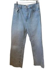 ZARA  90’s Full Length Wide Leg Light Wash Size 8 Ridged Cotton Raw Hem Jeans.