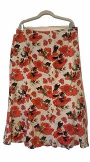 CATO Woman Sz 18/20W  Floral Linen Skirt Aline Knee Length Coral Tan Lined Zip