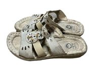 Earth Spirit Womens Tan Beaded Slip On Slide Sandals Leather Size 6 EU 37