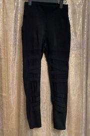 PopFit Ava Mesh Front Design Black Athletic Leggings Small