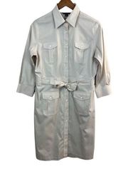 Brooks Brothers Shirt Dress 8 Beige Cargo‎ Safari Belted Long Sleeve Pockets