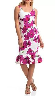 Trina Turk Pink Floral Dress Sleeveless Fitted Sheath Sz 2 New Outing Ruffle Hem