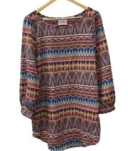 Boutique Women's Southwestern Print Long Sleeve Shift Dress