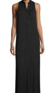 HAUTE HIPPIE Black Maxi Dress, Button Down Front, Side Slits, Size XS