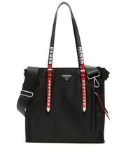 Prada Vela Convertible Tote Tessuto with Studded Leather Medium