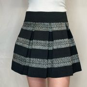 Ginger G Women's Black Silver Metallic Box Pleat Mini Bubble Skirt L LG Large