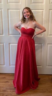 Red Strapless Prom Dress