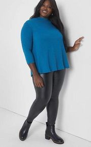 Womens Lane Bryant Swing 3/4-Sleeve Mock-Neck Tee Shirt Top in Seaport - 22/24