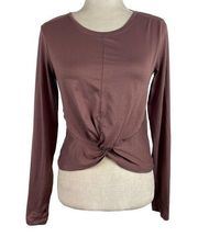 Zobha Laura Twist Front Long Sleeve Athletic Yoga Crop Top Mauve Size Small