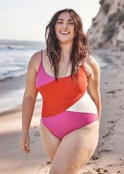Summersalt THE MARINA One Piece Bathing Suit Size 20 Pink Red White Colorblock