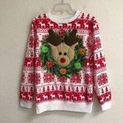 MAD Engine reindeer head wreath  Christmas sweatshirt L