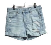 American Eagle  Womens Light Wash Distressed Ripped Denim Mom Shorts Size 8