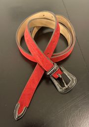 Red Suede & Leather Western Belt