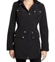 Rain Coat Jacket Hooded Full Zip Black