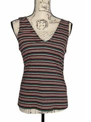 Socialite Nordstrom Ribbed Multicolored Striped V-Neck Tank Top Size Large NWOT