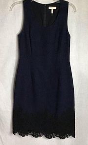 Rebecca Taylor  Navy Blue Sleeveless Fit & Flare W/ Black Lace Around The Bottom