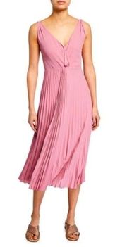 New w/ Flaw VINCE Pleated Twist Front Midi Dress in Baies Deep Pink US 2/XS