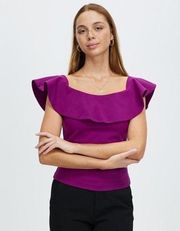 Ted Baker Frill Detail Bardot Top Ruffle Purple NWT Ted Size 0 US Women's 2