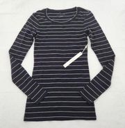 Caslon Womens Size XS Black White Striped Long Sleeve T-Shirt Top