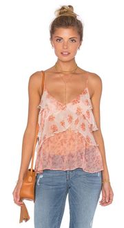 Free People All Things Sheer Coral Floral Tiered Layered Tank Top Cami NWT XS