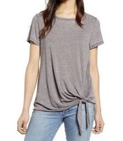 Caslon Top Womens T Shirt Size Medium Gray Acid Wash Short Sleeve Front Tie Knot