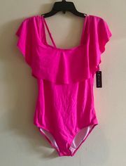 Nwt  Off the shoulder hot pink 1 piece swimsuit large