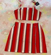 Red And White Stripe 2 Peice Skirt and crop top set (New w tags) M