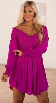 Magenta Smocked Babydoll Dress