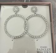 New Badgley Mischka Silver Crystal Hoops with stud