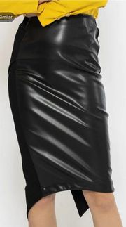 Gracia Vegan Leather Knit Pencil Skirt Womens Sz M Black Crossover Back New