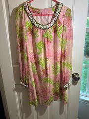 Silk Pink and Green Beaded Harper Dress in Dirty Shirley Size 2