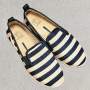 s anchor blue cream striped canvas slip on sneakers size 7