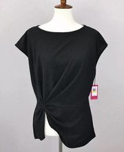 NWT VINCE CAMUTO Ruched Textured Sleeveless Black Top Women's Size X-Small