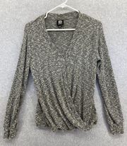 BOBEAU Women's Wrap Blouse Grey Marled Long Sleeve Size Small Thin