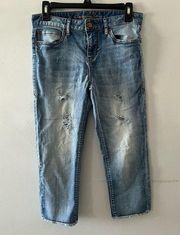 American Rag Denim Capri Jeans Crop Distressed Raw Hem Medium Wash Size  5