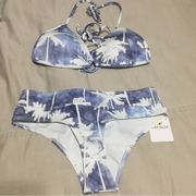 Body Glove denim city palm print bikini small top xsmall bottoms