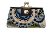 Spartina 449 blue linen leather paisley kiss lock coin purse wallet