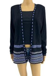 Exclusively Misook SMALL VINTAGE 90's Black Knit Scallop Blue Cardigan Sweater