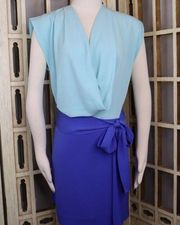 New Diane Von Furstenberg Aqua Periwinkle Silk Reara Dress Size 8