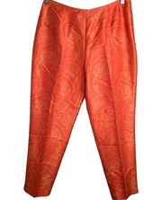 BERNARD ZINS Pants Women 12 High Rise Paisley Ankle Pants Side Zip Tangerine