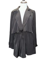 MudPie Trench Cardigan Womens Hollis Flap Black Tie Waist Classic Size Medium