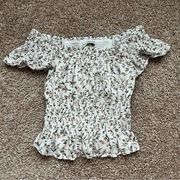 Abercrombie & Fitch Off The Shoulder Smocked Waist Peplum Top