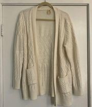 Cream crochet open front cardigan knit off white plus XL pockets