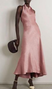 Vince Open Back Halter Cowl Neck Satin Maxi Dress Pink Womens Size Large