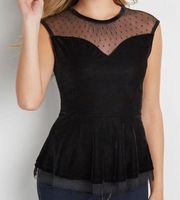 Velvet peplum top with mesh insert