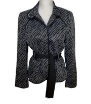Sandro Animal Print Jacket Zebra Belted Collared, Black & Gray, Size Medium