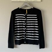 Lole Black and White Striped Button Cardigan Sweater