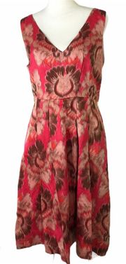 Red Printed Silk Aline Dress