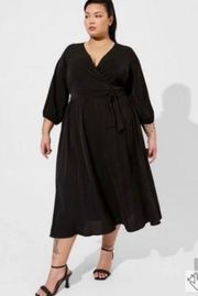 Black Wrap Midi Dress 